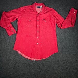 VTG Wrangler Western Snap Shirt Red Distressed Raw Hem Grunge X Long Tails